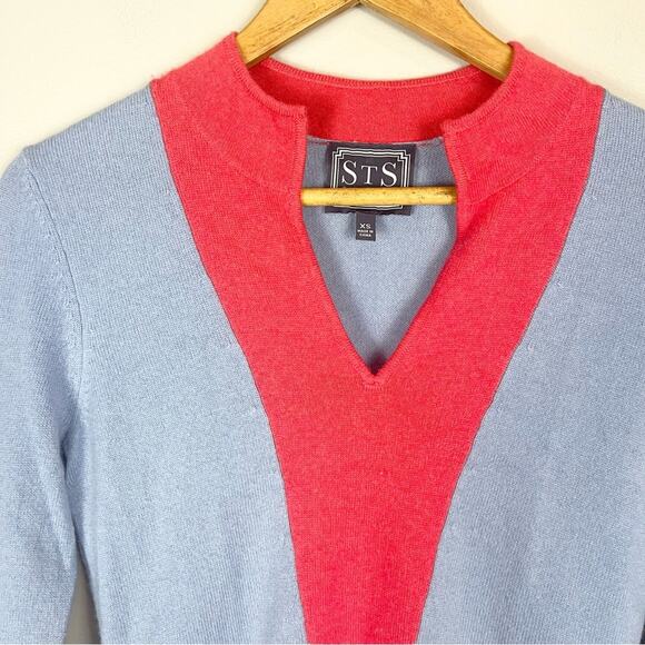 STS Sail to Sable V-Neck Sweater Cashmere and Wool Woman size XS Blue and Red - Picture 2 of 7